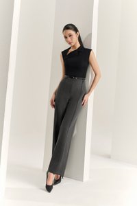 Louisa Padded Asymmetrical Collared Top in Classic Black