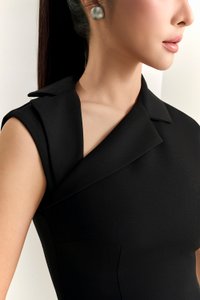 Louisa Padded Asymmetrical Collared Top in Classic Black
