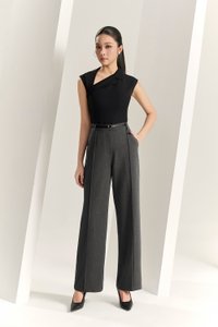 Louisa Padded Asymmetrical Collared Top in Classic Black