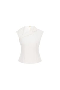 Louisa Padded Asymmetrical Collared Top in Iconic White