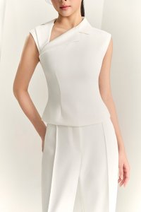 Louisa Padded Asymmetrical Collared Top in Iconic White