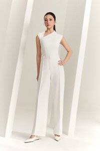 Louisa Padded Asymmetrical Collared Top in Iconic White