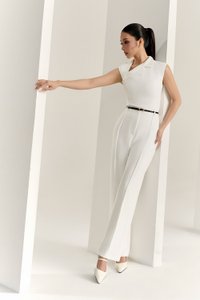 Louisa Padded Asymmetrical Collared Top in Iconic White