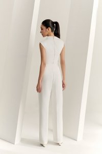 Louisa Padded Asymmetrical Collared Top in Iconic White