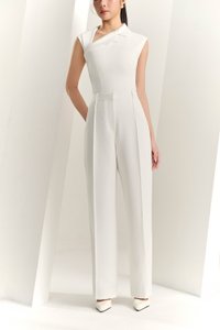 Louisa Padded Asymmetrical Collared Top in Iconic White