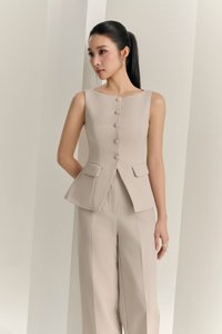 Narissa Tailored Vest Top in Greige Stone