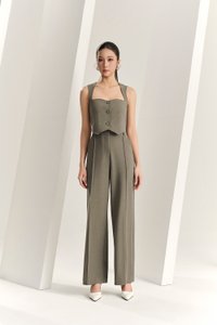 Orianna Pintucked Straight Pants in Smokey Olive