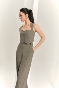 Orianna Pintucked Straight Pants in Smokey Olive