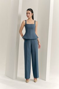 Seline Padded Peplum Top in Aegean Blue