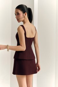 Seline Padded Peplum Top in Merlot