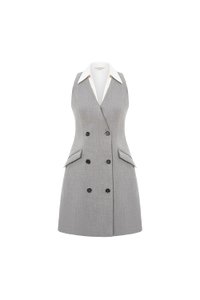 Thelise Removable Collar Tailored Dress in Heathered Grey