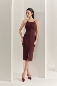 Veda Padded Strappy Pencil Dress in Merlot