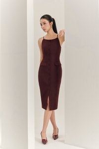 Veda Padded Strappy Pencil Dress in Merlot