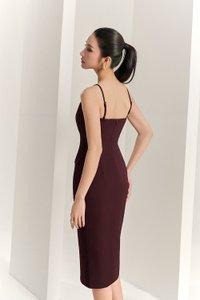 Veda Padded Strappy Pencil Dress in Merlot