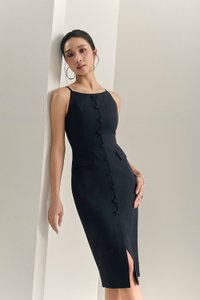 Veda Padded Strappy Pencil Dress in Midnight Blue