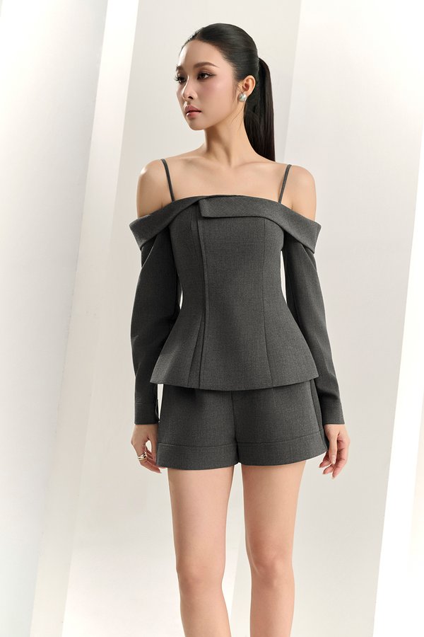 Avril Asymmetrical Cold Shoulder Top in Bespoke Grey