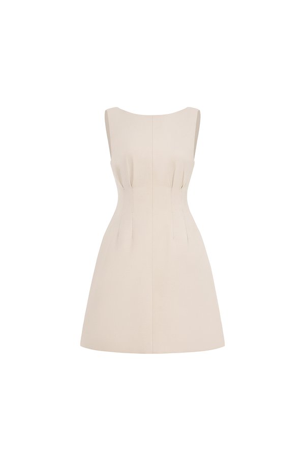 Cyane Padded Mini Dress in Greige Stone