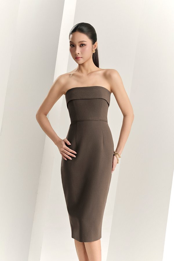 Dianne Padded Tube Pencil Dress in Cocoa