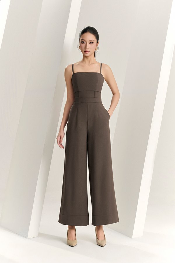 Eliza Padded Strappy Jumpsuit in Cocoa