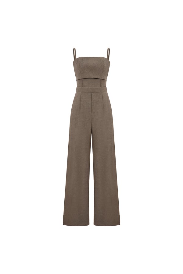 Eliza Padded Strappy Jumpsuit in Cocoa