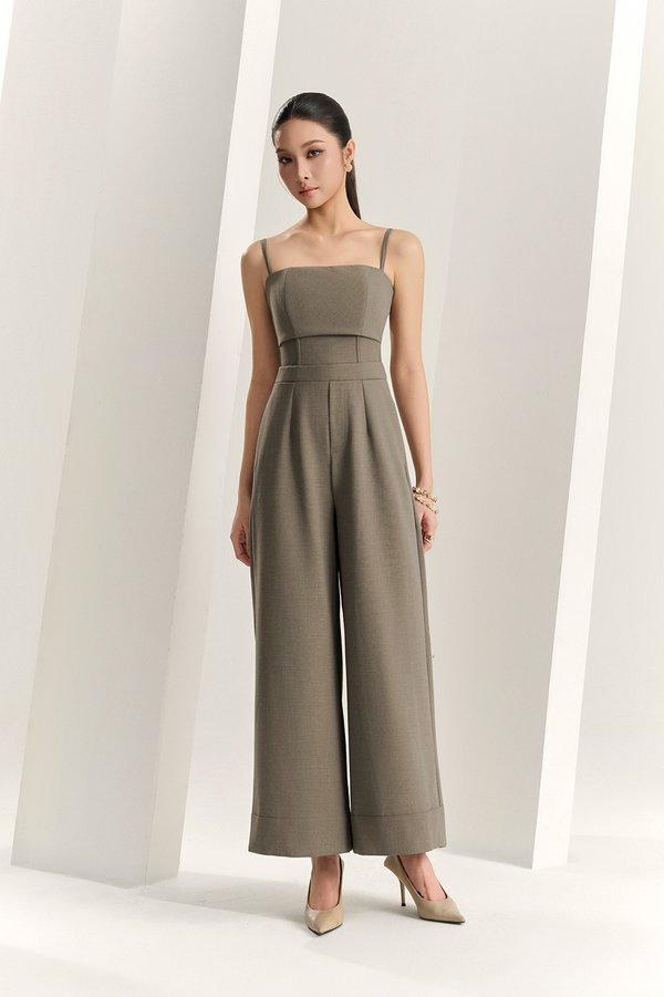 Eliza Padded Strappy Jumpsuit in Smokey Olive