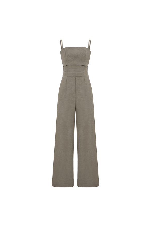Eliza Padded Strappy Jumpsuit in Smokey Olive