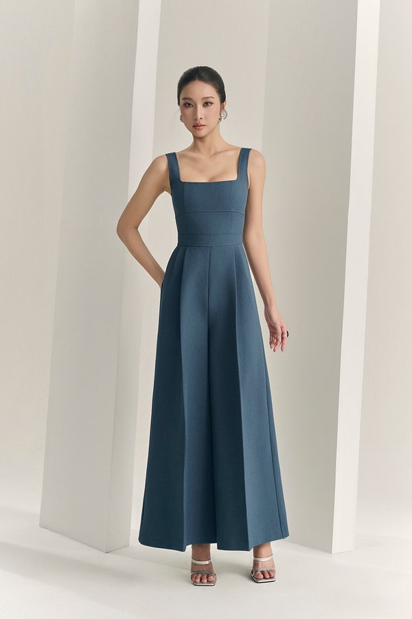 Hilda Padded Palazzo Jumpsuit in Aegean Blue