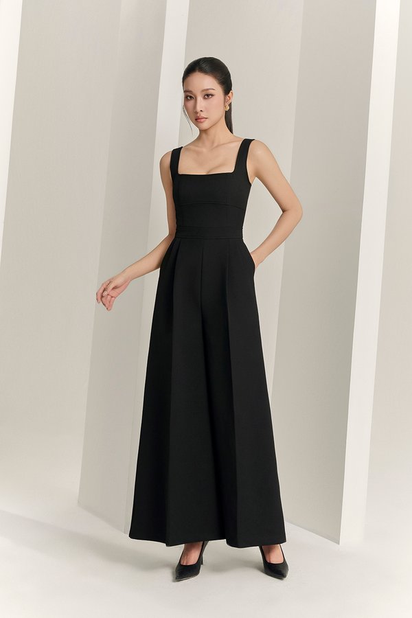 Hilda Padded Palazzo Jumpsuit in Classic Black
