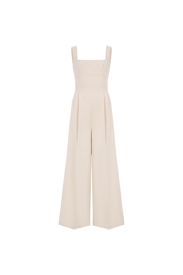 Hilda Padded Palazzo Jumpsuit in Greige Stone