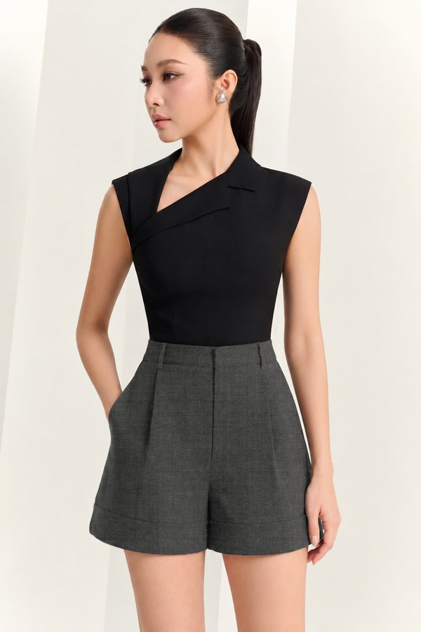 Jayne Broad Hem High Waisted Shorts in Bespoke Grey