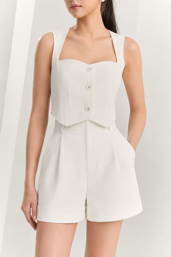 Jayne Broad Hem High Waisted Shorts in Iconic White