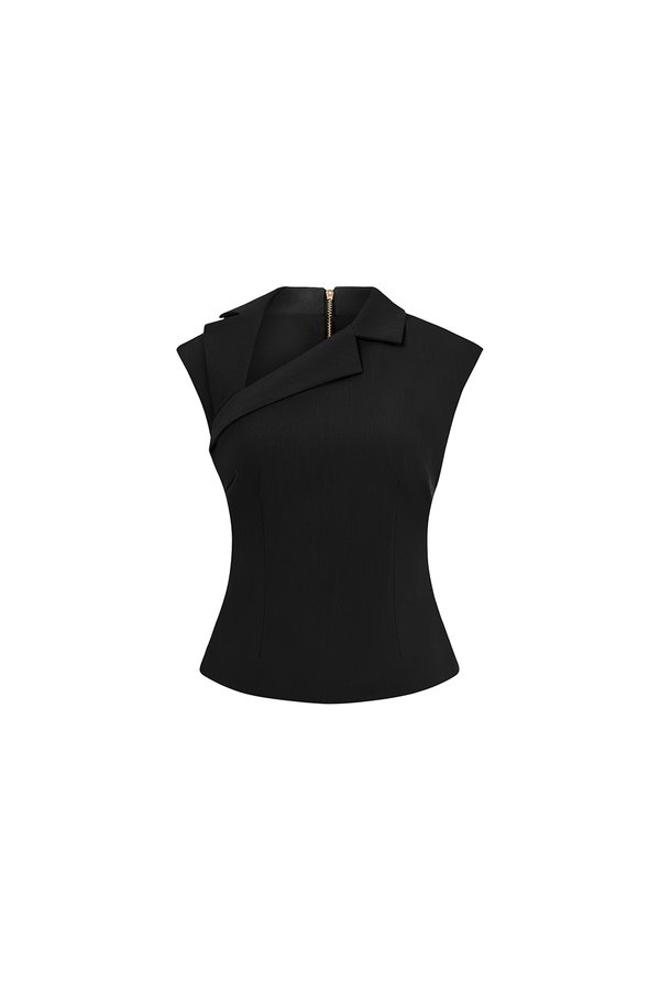 Louisa Padded Asymmetrical Collared Top in Classic Black