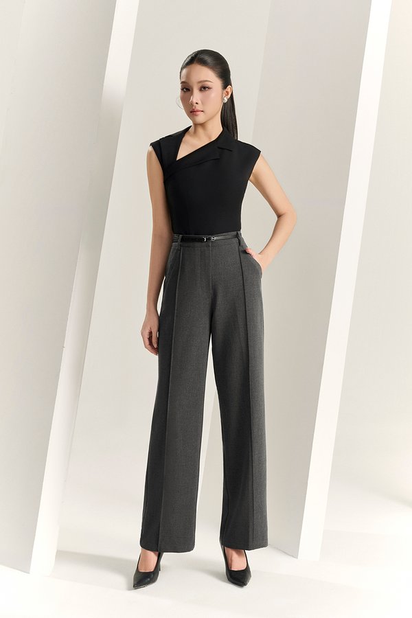 Louisa Padded Asymmetrical Collared Top in Classic Black