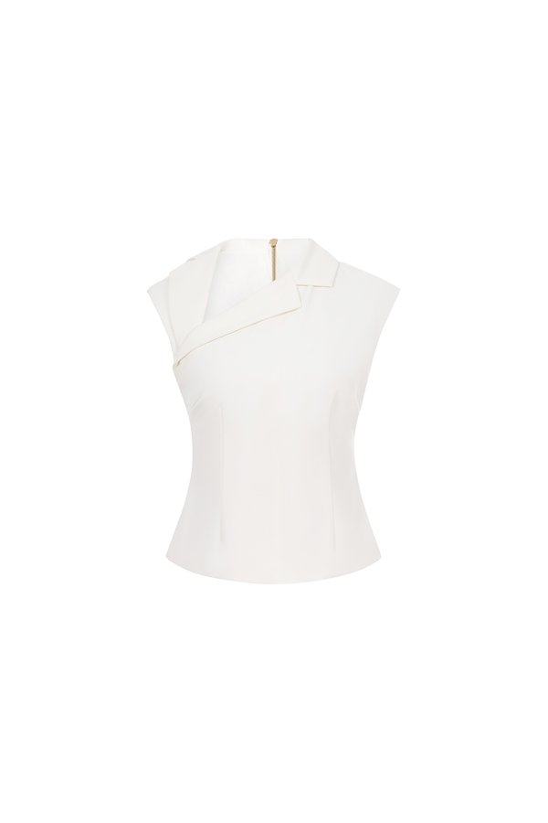 Louisa Padded Asymmetrical Collared Top in Iconic White