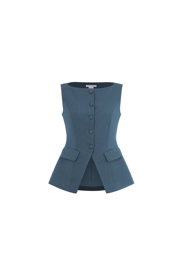 Narissa Tailored Vest Top in Aegean Blue