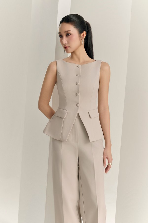 Narissa Tailored Vest Top in Greige Stone
