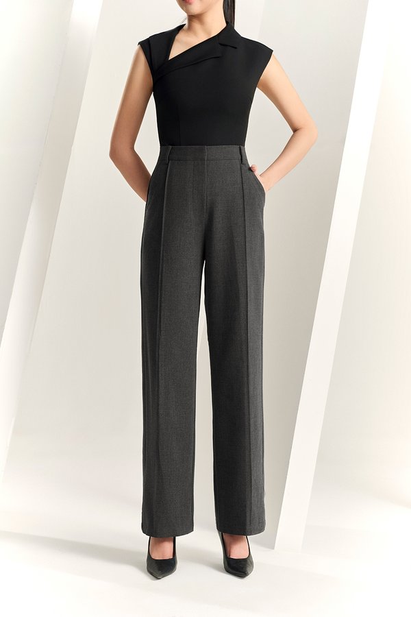 Orianna Pintucked Straight Pants in Bespoke Grey