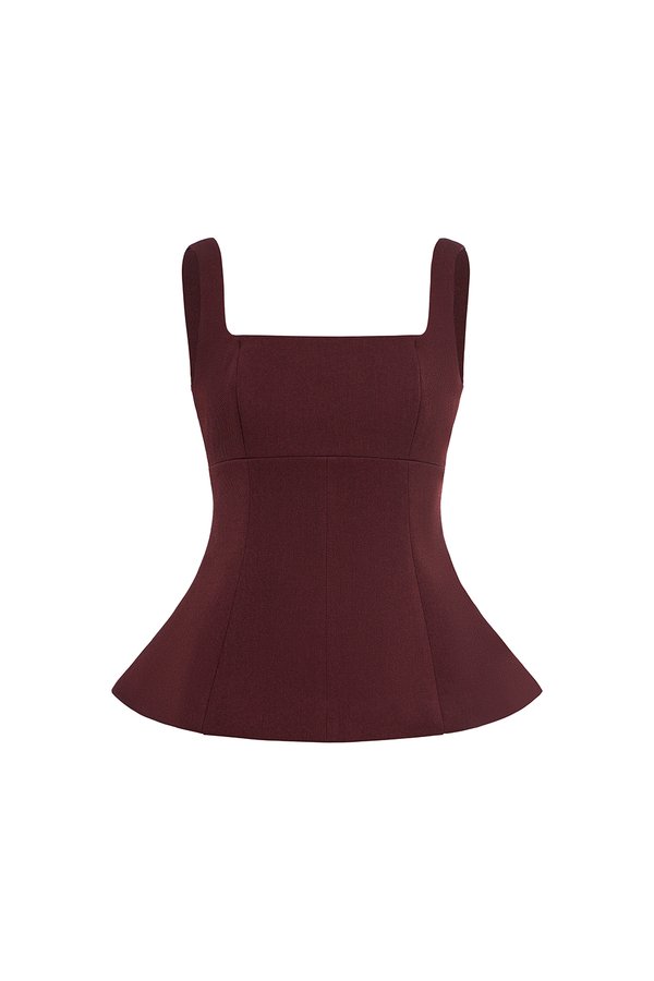 Seline Padded Peplum Top in Merlot