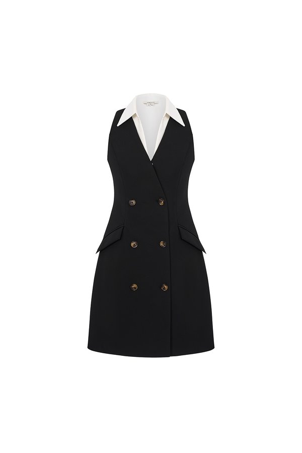 Thelise Removable Collar Tailored Dress in Classic Black