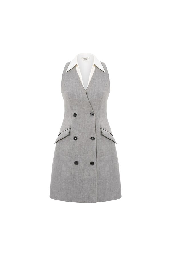Thelise Removable Collar Tailored Dress in Heathered Grey