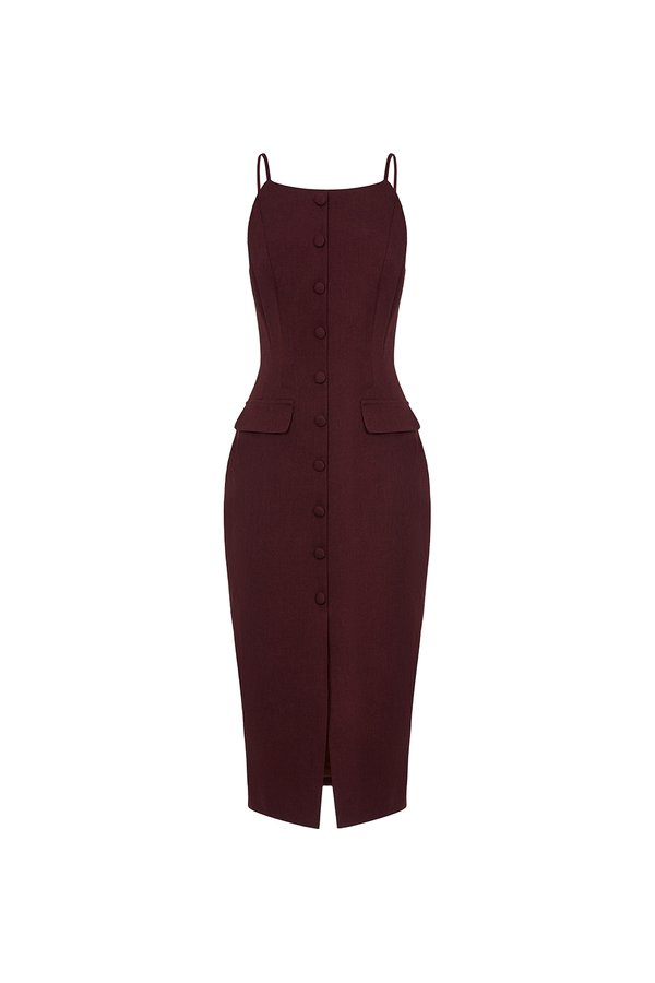 Veda Padded Strappy Pencil Dress in Merlot