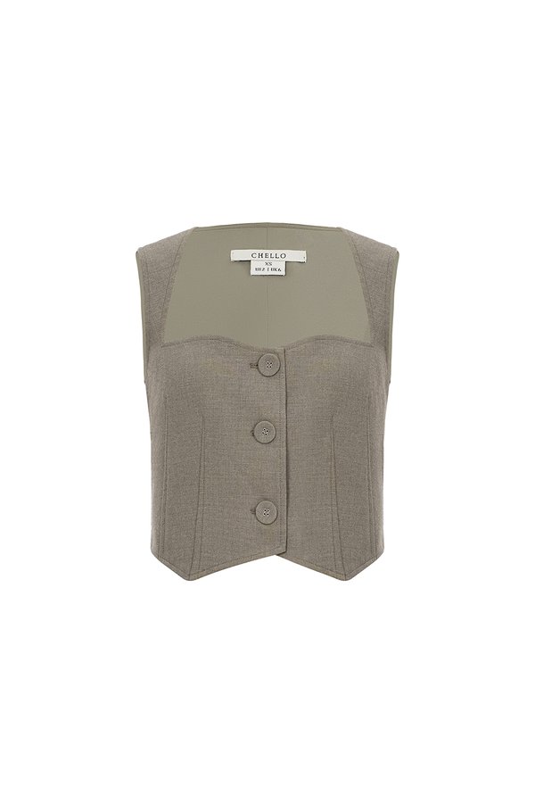 Vianne Queen Anne Vest Top in Smokey Olive