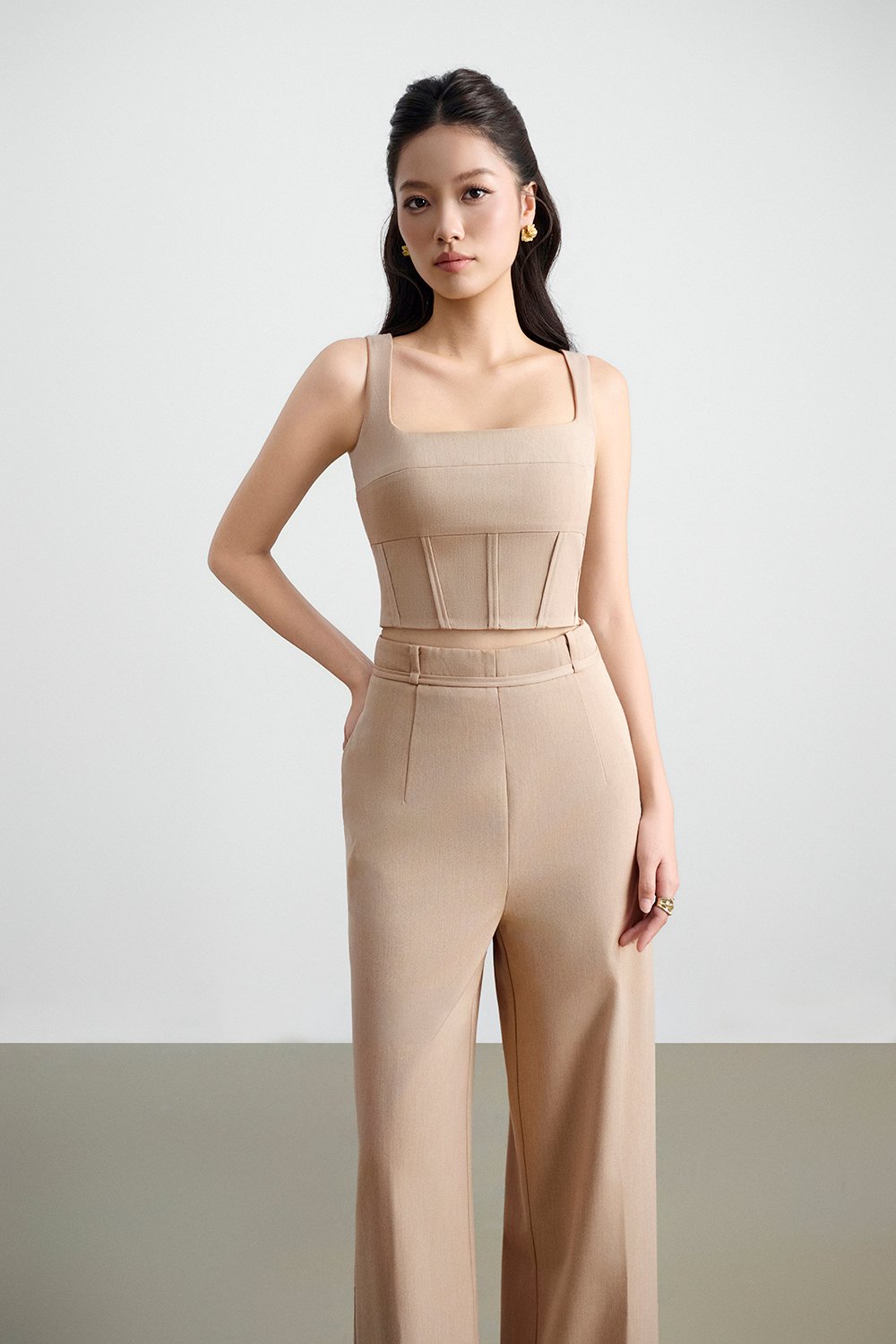 Arden Padded Square Neck Cropped Top in Ecru