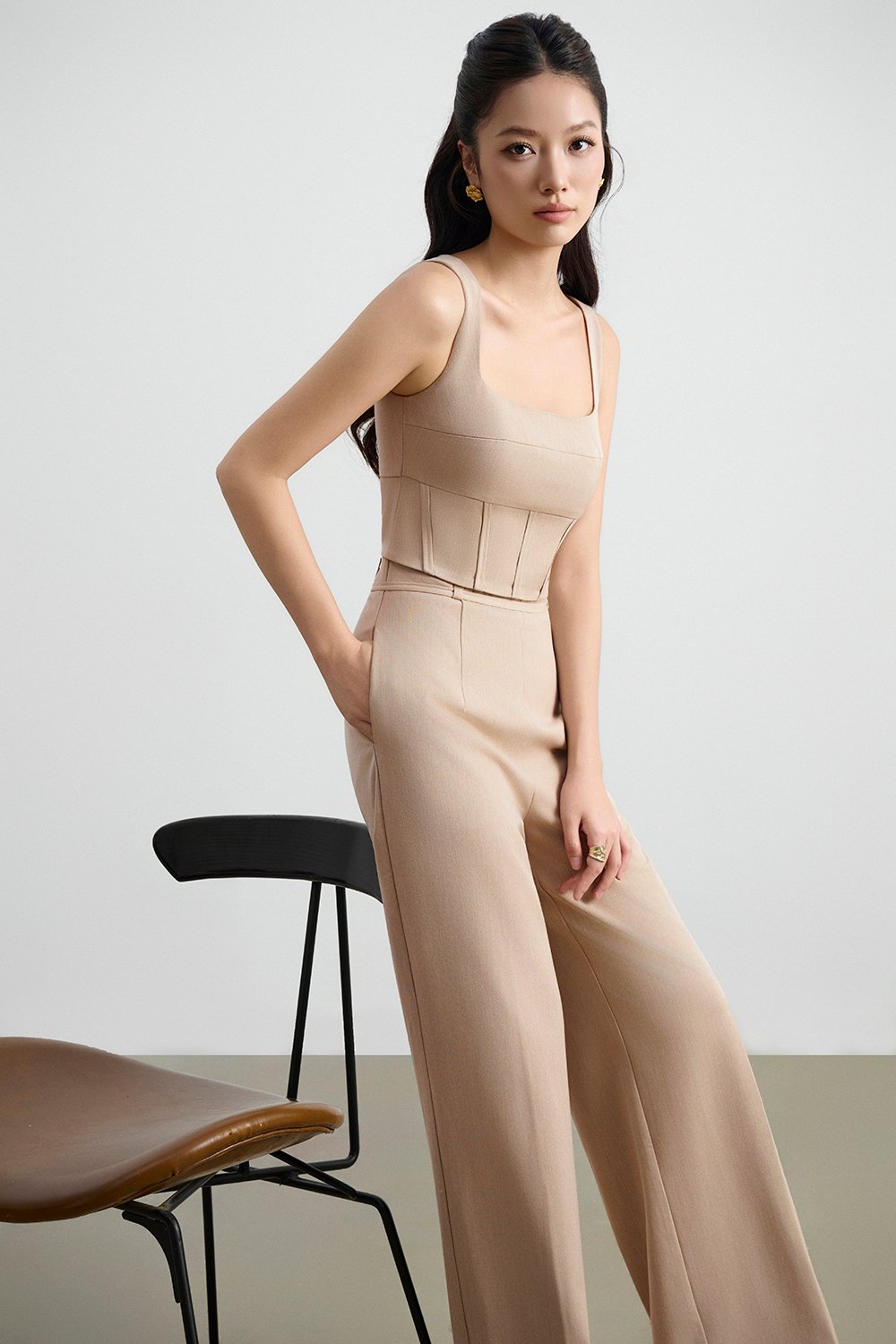 Arden Padded Square Neck Cropped Top in Ecru