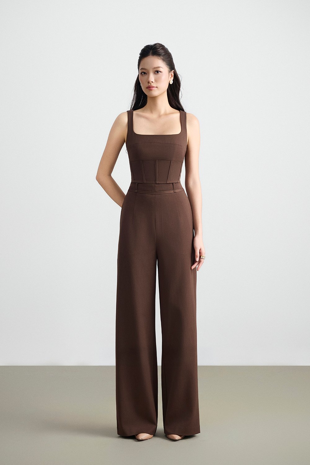 Arden Padded Square Neck Cropped Top in Saddle Brown
