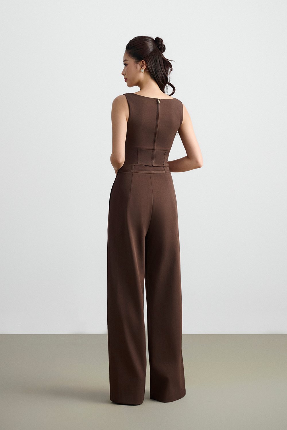 Arden Padded Square Neck Cropped Top in Saddle Brown