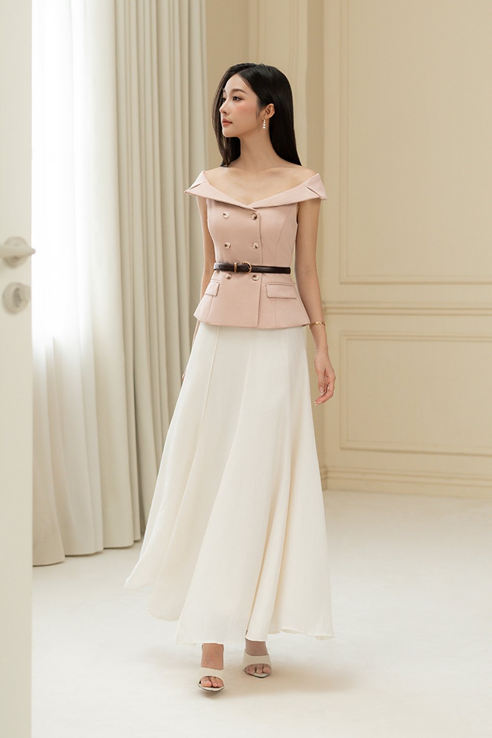 Claire Flare Skirt in Cream Veil