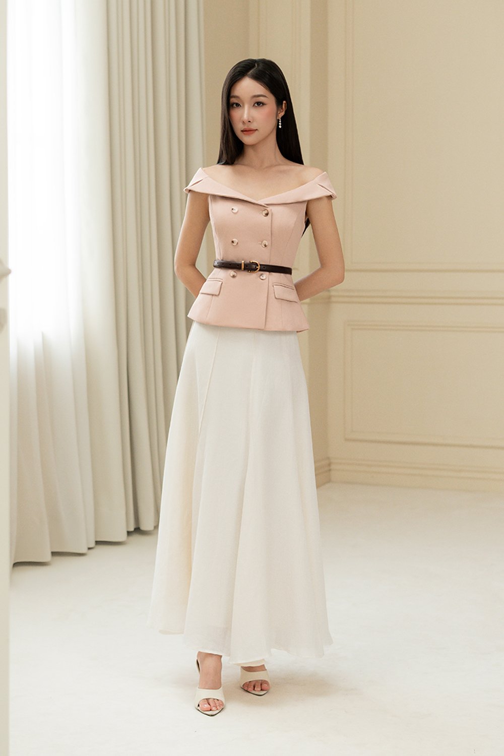 Claire Flare Skirt in Cream Veil