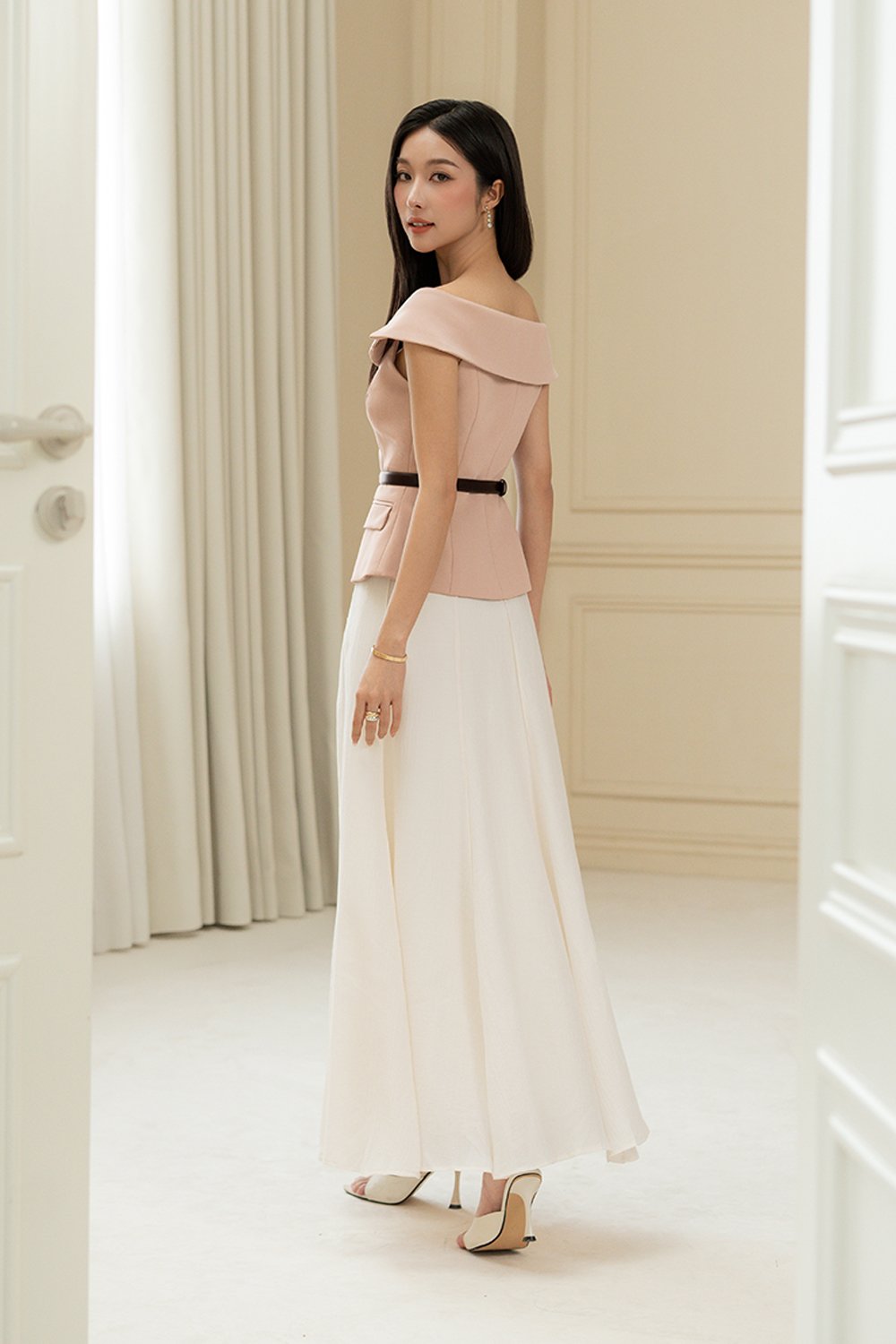 Claire Flare Skirt in Cream Veil