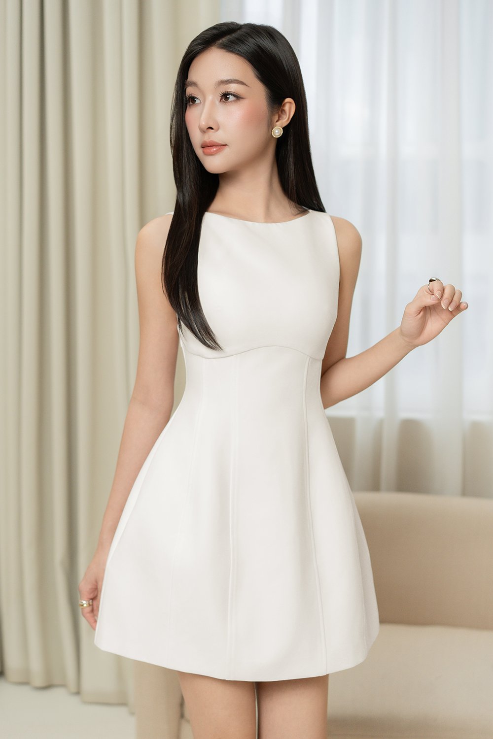 Dayna Padded Boat Neck Mini Dress in Iconic White